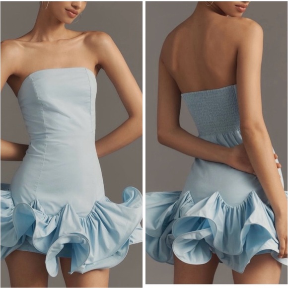 Maeve Anthropologie Ruffle Mini Dress Removable Straps in Sky Blue Size 1X - Picture 13 of 13